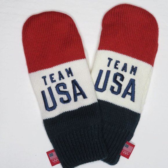 TEAM USA Womens Knit Mittens Gloves Size Adult Winter Olympic Red White Blue - Picture 2 of 7
